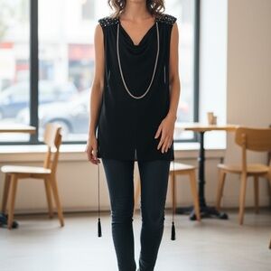 TFNC Black Sleeveless Tunic with Silver Accents